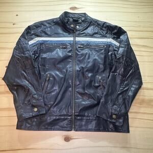 Vintage Point Zero Black Racing Jacket Polyvinyl Leather Mens Large READ!